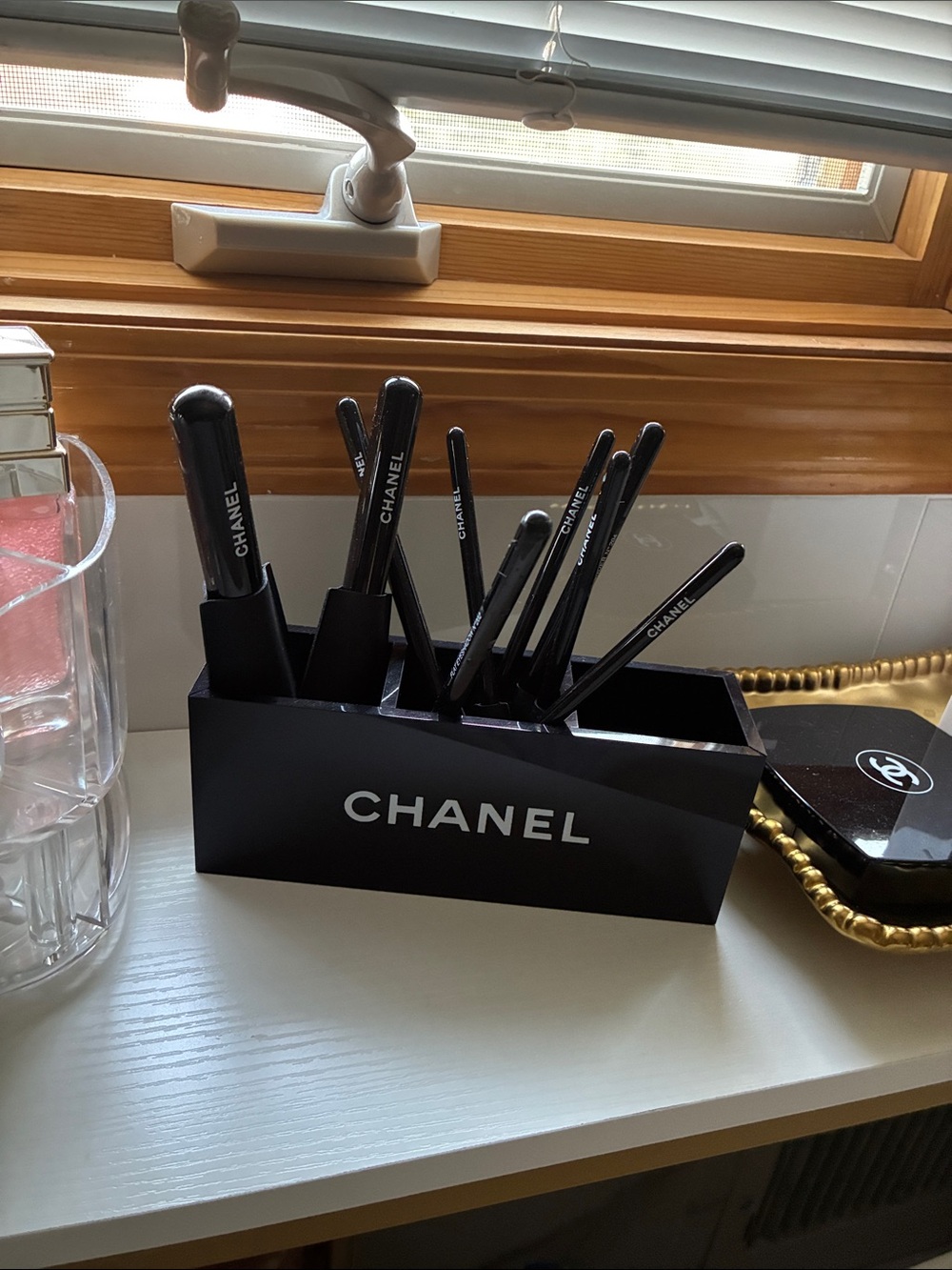 CHANEL Black Makeup Brush Set with Holder
